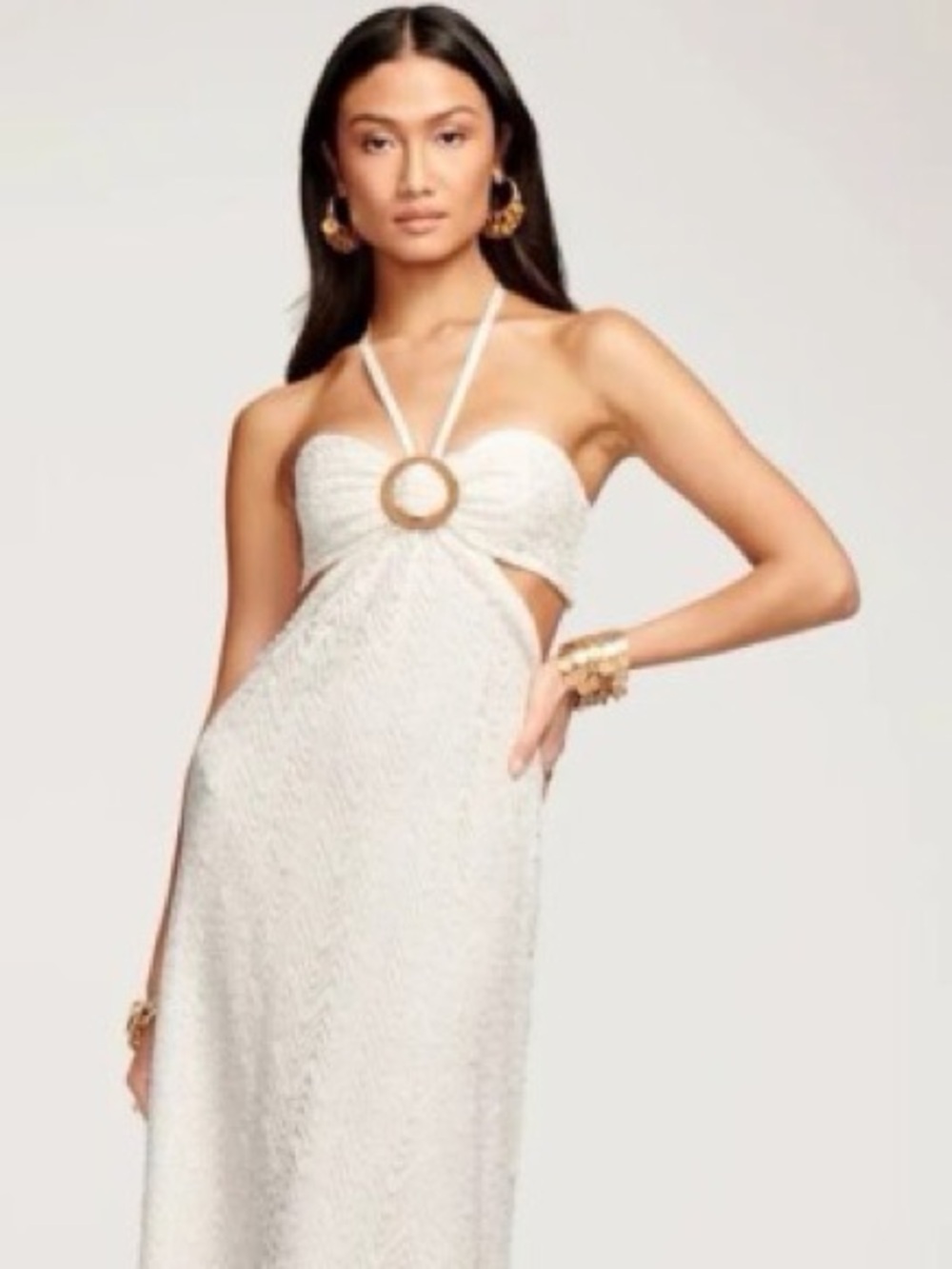 Ramy Brook White Strapless Maxi Dress with Center Ring
